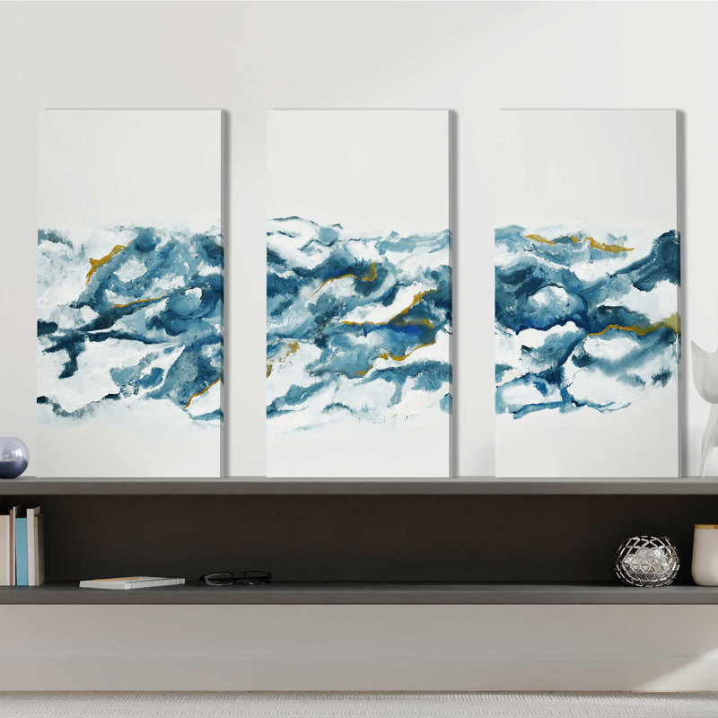 Into the Blue par Cassie Studios - Ensemble de 3 reproductions d'art sur toiles tendues, H 32 po x l 48 po x P 0,75 po