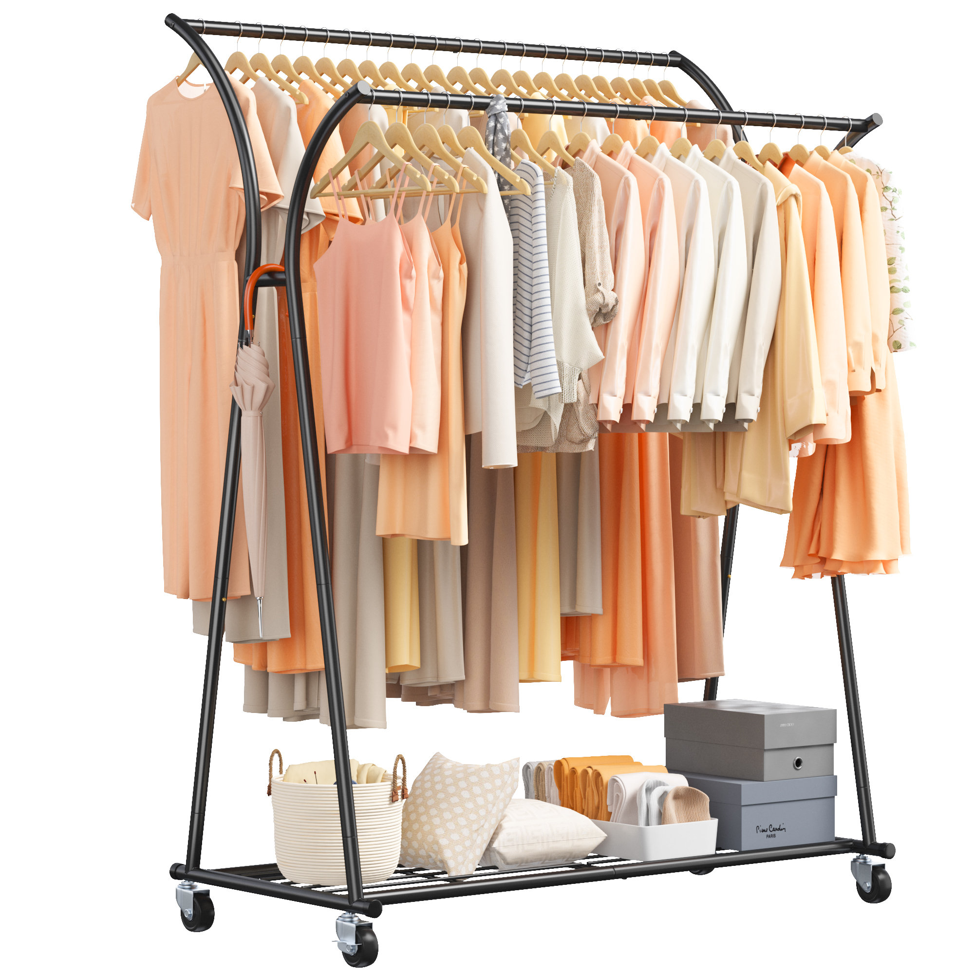 Rebrilliant Madelein Rolling Clothes Racks Heavy Duty Garment Rack