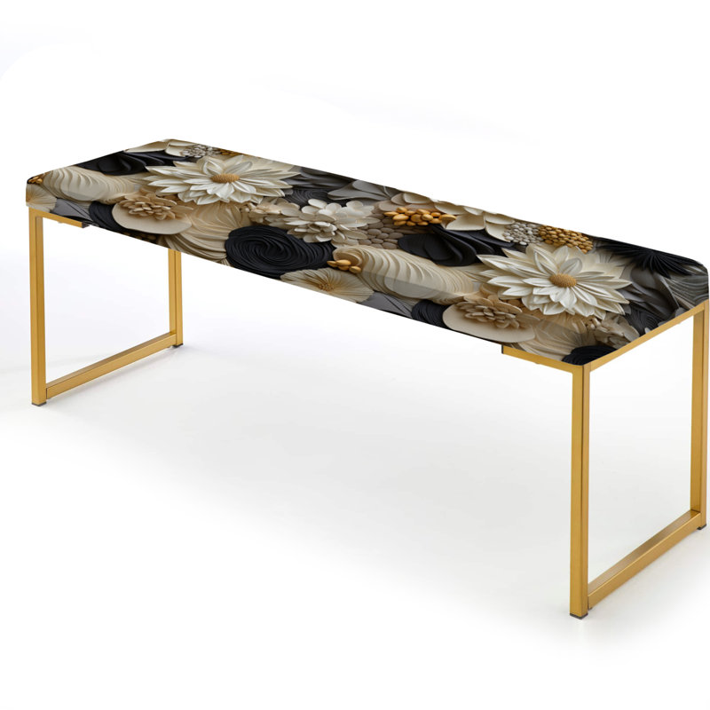 Banc beige et noir avec motif de dahlia beige et noir