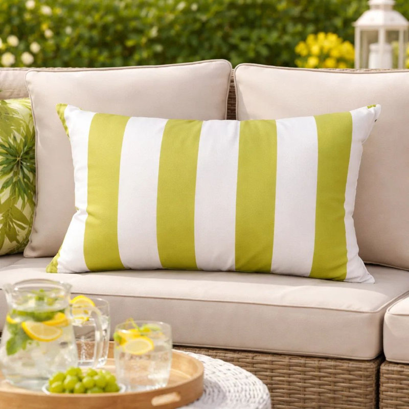 Coussin Keo, Blanc / limette, Rectangulaire H 20 po x l 14 po