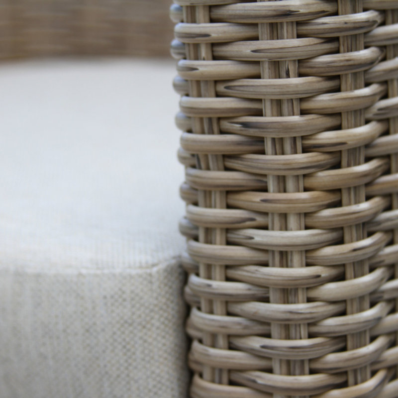 Fleur Solid Wood, HDPE and Wicker Outdoor Dining Armchairs with Cushions (Set of 2)