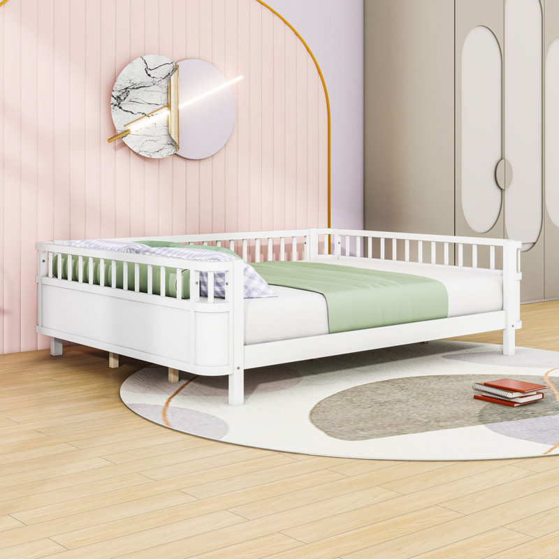 Wood Platform Bed with Safety Rails, White