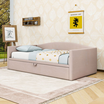 Twin Velvet Upholstered Daybed with Adjustable Pop-Up Trundle