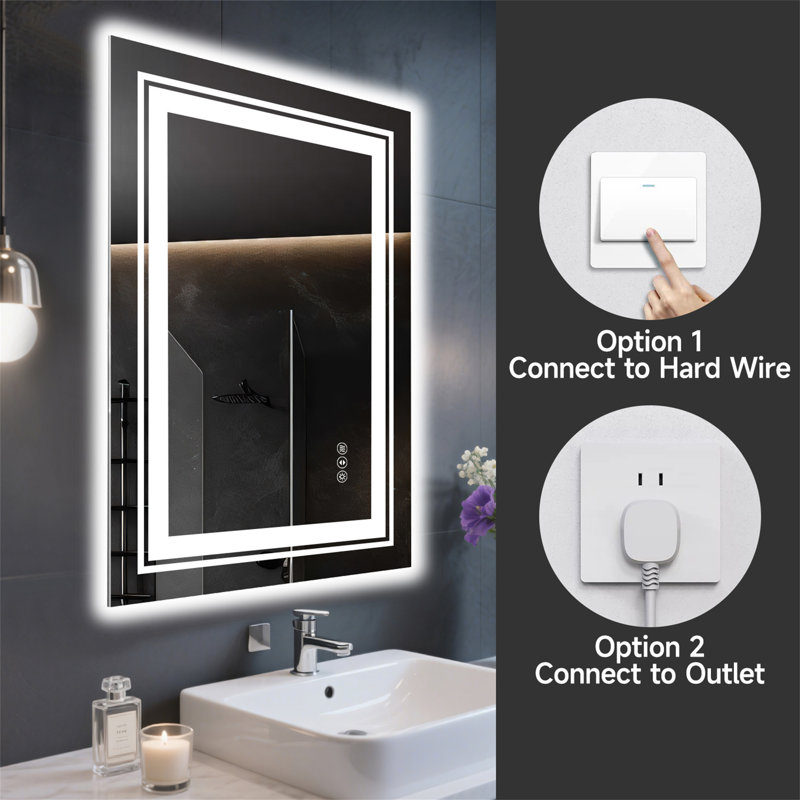 24X32 Inch Frameless LED Bathroom Mirror, 32" x 24"