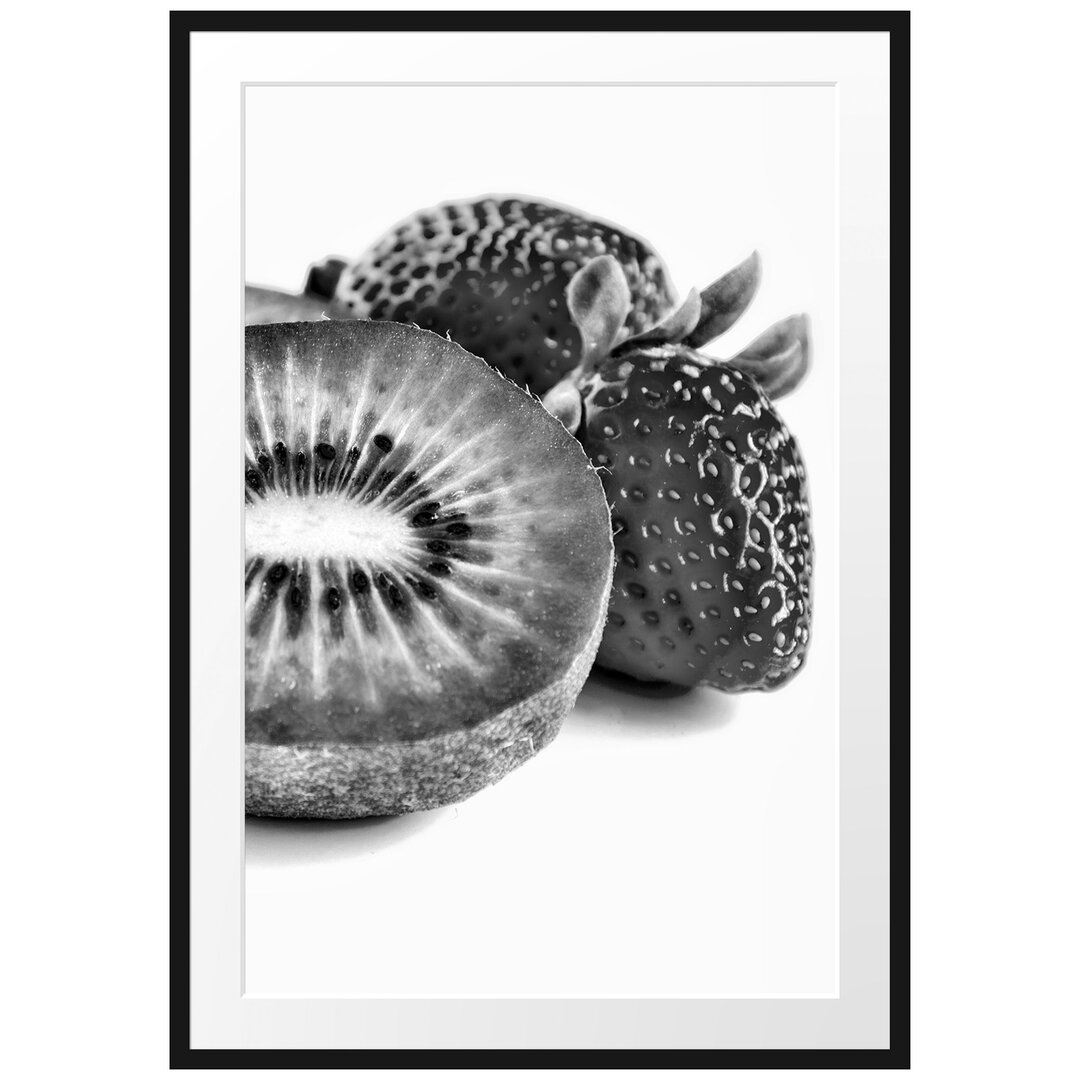 Gerahmtes Poster Kiwi und Erdbeeren