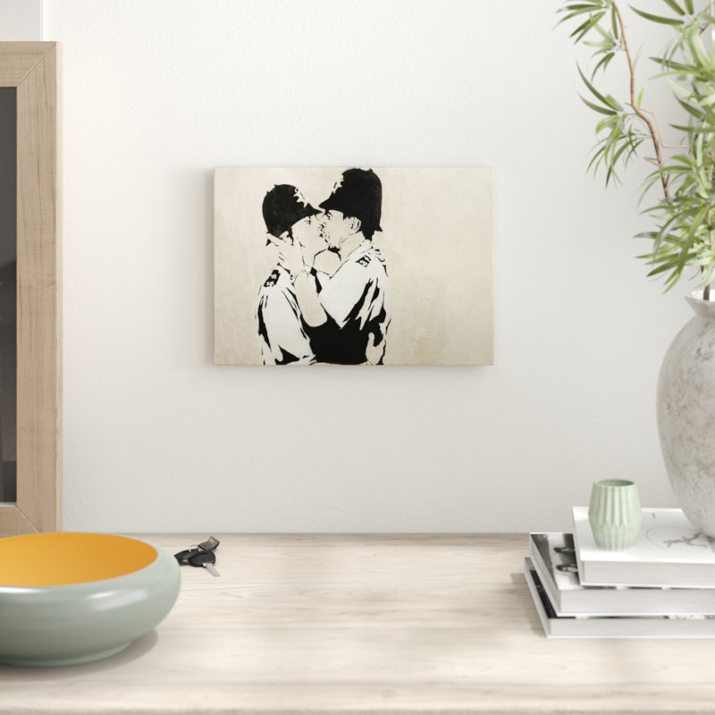 Banksy Kissing Police Policeman Graffiti Wall Art - Frameless Print, 29.7 x 42cm