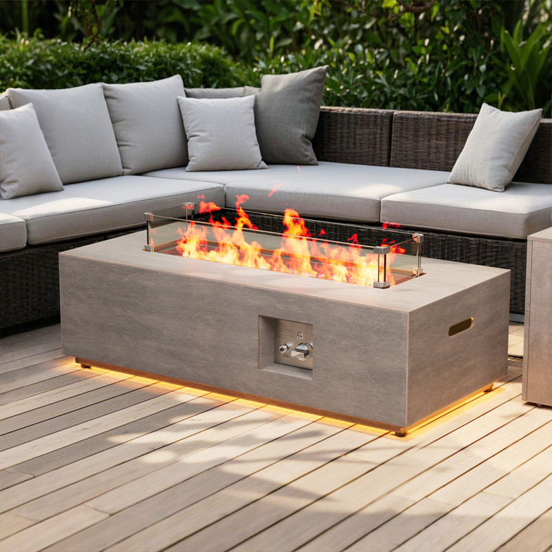 42" Propane Gas Fire Pit Table 50,000 Btu With Golden Light And Tank Storage Table, Light Brown