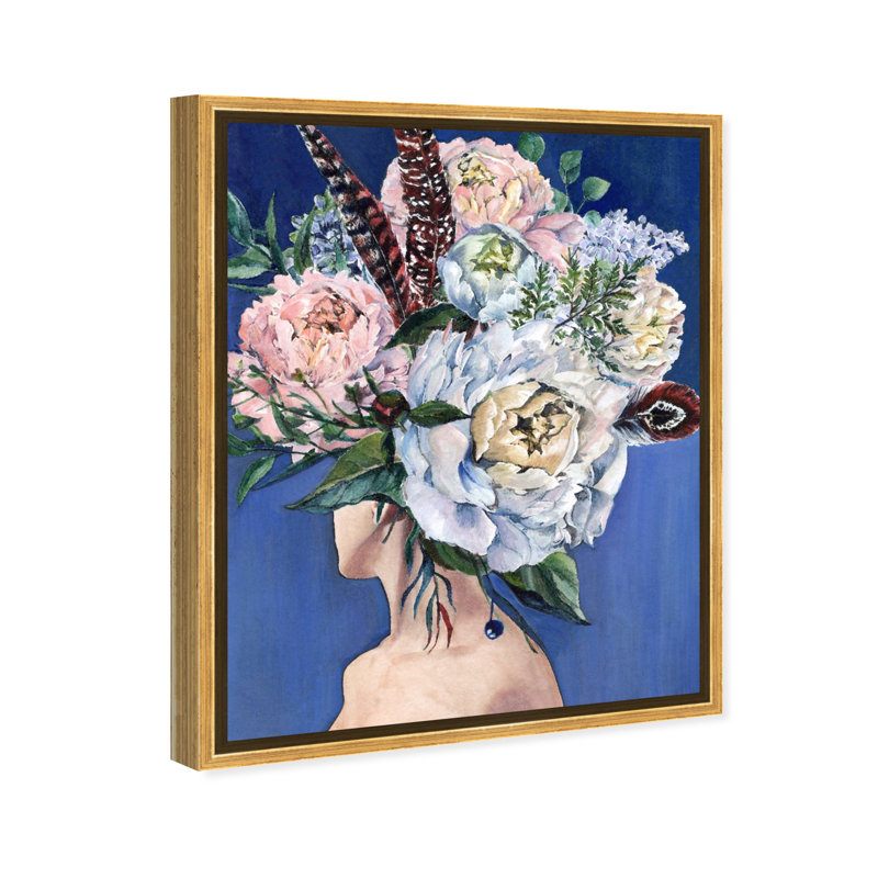«Beautiful Floral Hair», impression sur toile, Toile encadrée flottante dorée, H 31,5 po x l 25,5 po