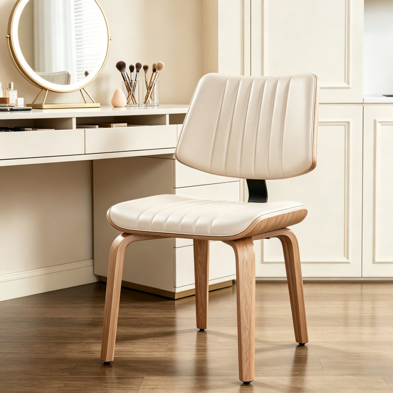 Modern Pu Leather Dining Chair, Plush Side Chair For Kitchen And Dining Room, Beige