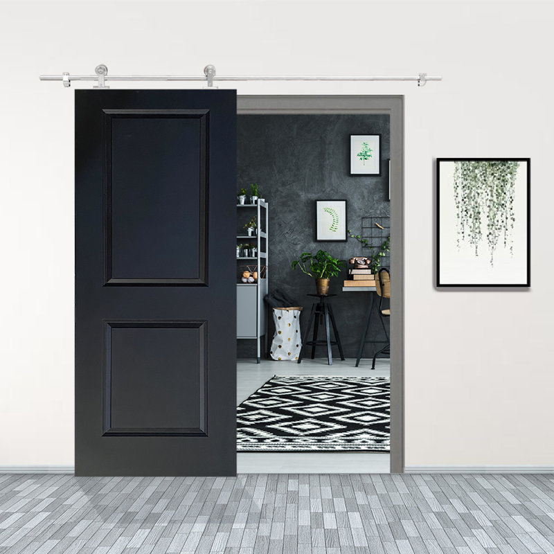 Porte de grange à panneaux et en bois avec quincaillerie d'installation, 30 po x 80 po, Noir