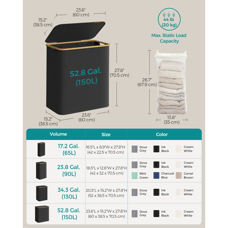Laundry Hamper with Handles, Ink Black