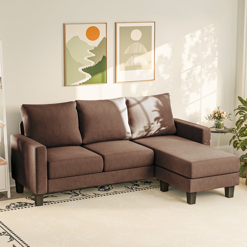 70.8" L-Shaped Sectional Couch with 3 Seats, Modern Upholstered Sleeper Sofa Couch, Brown