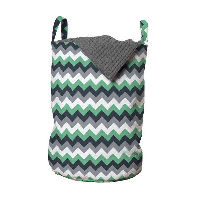 Fabric Laundry Bag with Handles, Green/White