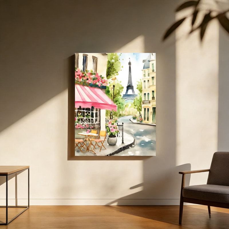 «Cafe Eiffel Tower», art mural à cadre en bois à l'arrière, 30 L x 20 l