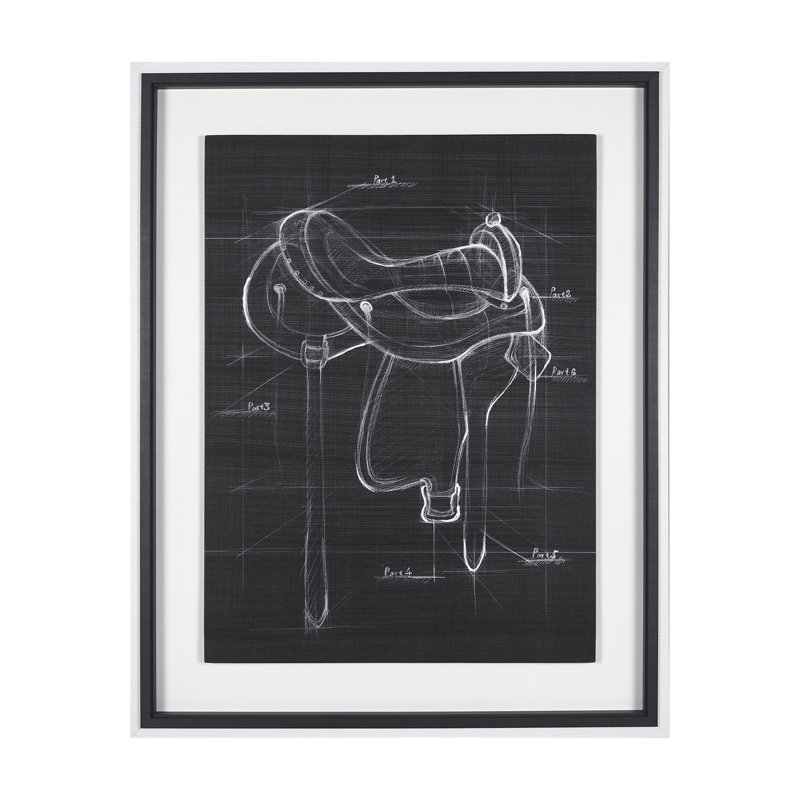 Reproduction d'art encadrée texturée, 40.0L x 1.6W x 50.0H, Horse Seat Black II, Noir