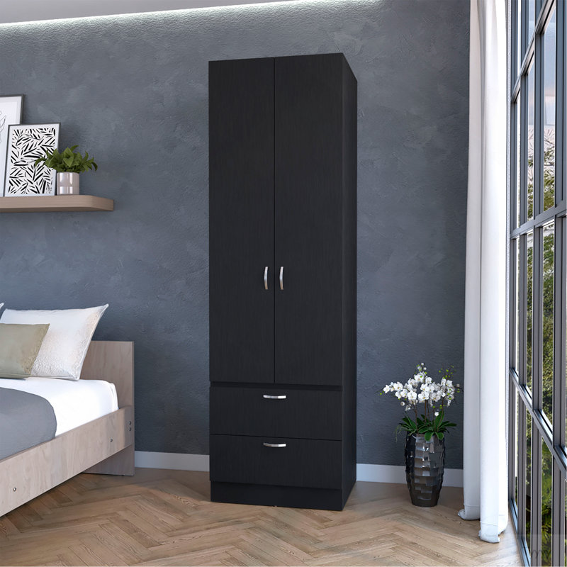 Armoire haute en mélamine avec deux portes et deux tiroirs Mayer, Noir