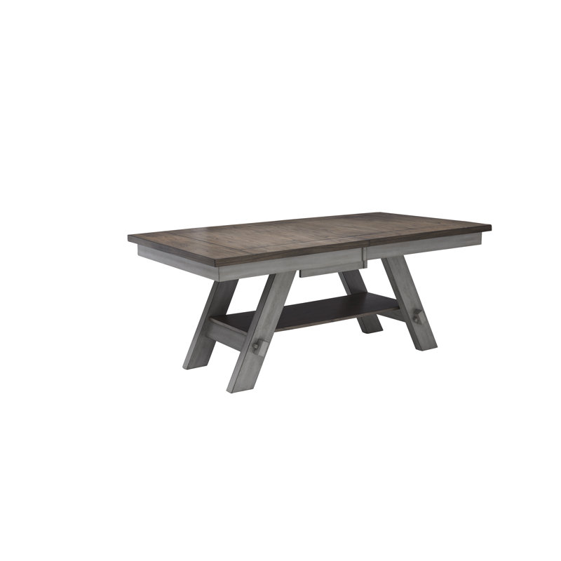 Brown Rectangular Extendable Wood Dining Table with Trestle Base