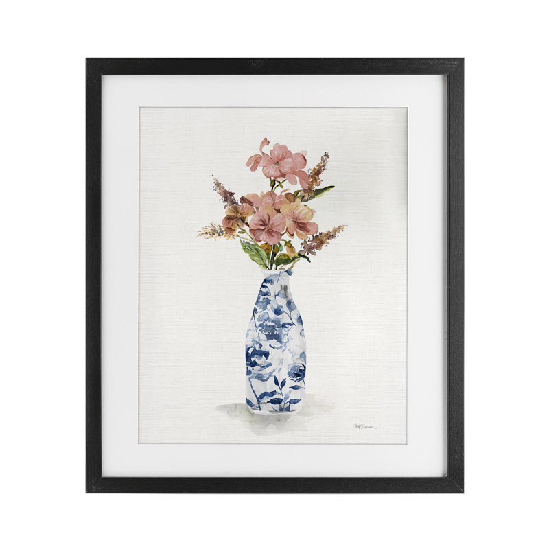 «Chinoiserie Blooms Pink Florals», reproduction encadrée sous verre, design par Carol Robinson, H 16 po x l 13 po