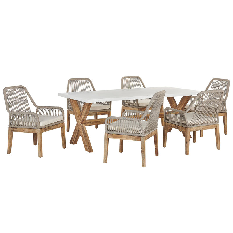 Monsey 6 - Person Acacia Patio Dining Set with Rectangular Table , Cushions Included