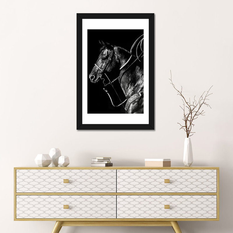 «Scratchboard Rodeo V», impression sur toile, Blanc, Papier beaux-arts encadré noir, H 32 po x l 24 po x P 1 po