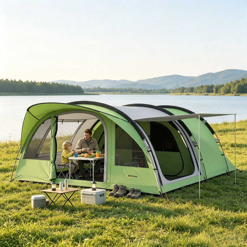 4 Person Tent, Green & Grey