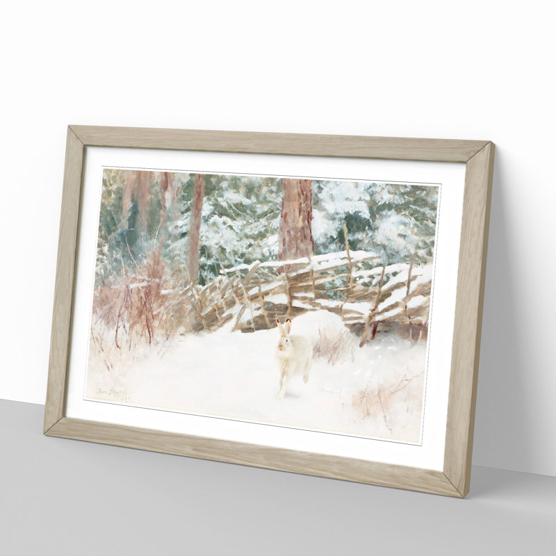 White Hare Vol.7 by Bruno Liljefors - Picture Frame Painting, Oak, 27cm H x 36cm W x 2cm D