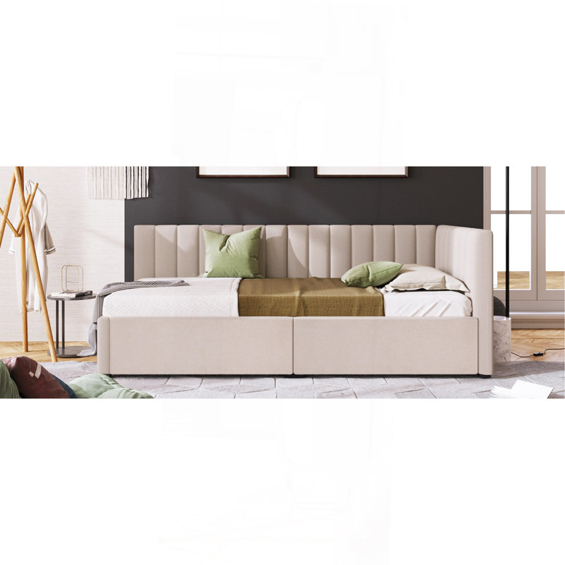 Lit de jour en tissu d'ameublement (beige), Beige
