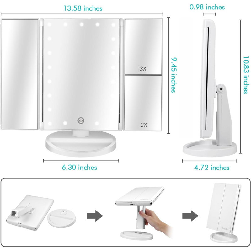Miroir de meuble-lavabo à trois lumières au sol avec écran tactile et 21 lumières DEL
