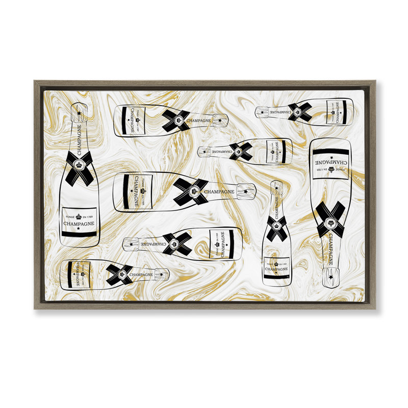 Toile flottante encadrée champagne striée par Martina Pavlova, Cadre flottant orme Montalcino, H 17 po x l 25 po