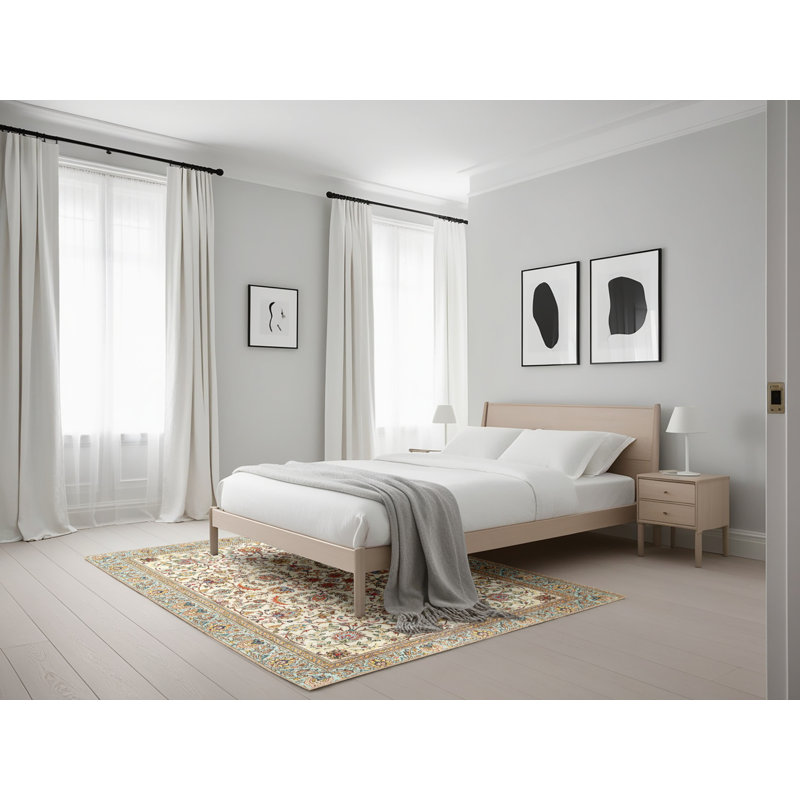 Tapis gris/crème traditionnel, Rectangle 5 pi x 7 pi