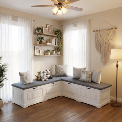 L-shape Storage Bench With Cushion, Backless Corner Bench Nook With Storage, Kitchen Dining Nook Bench With Hidden Storage For Dining Room, Kitchen, Entryway