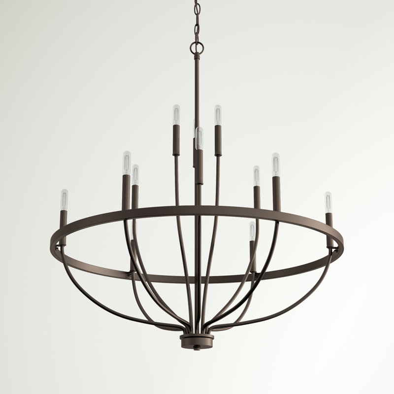 Babson Dimmable Wagon Wheel Chandelier, Bronze, 12, 40" H x 40" W x 40" D