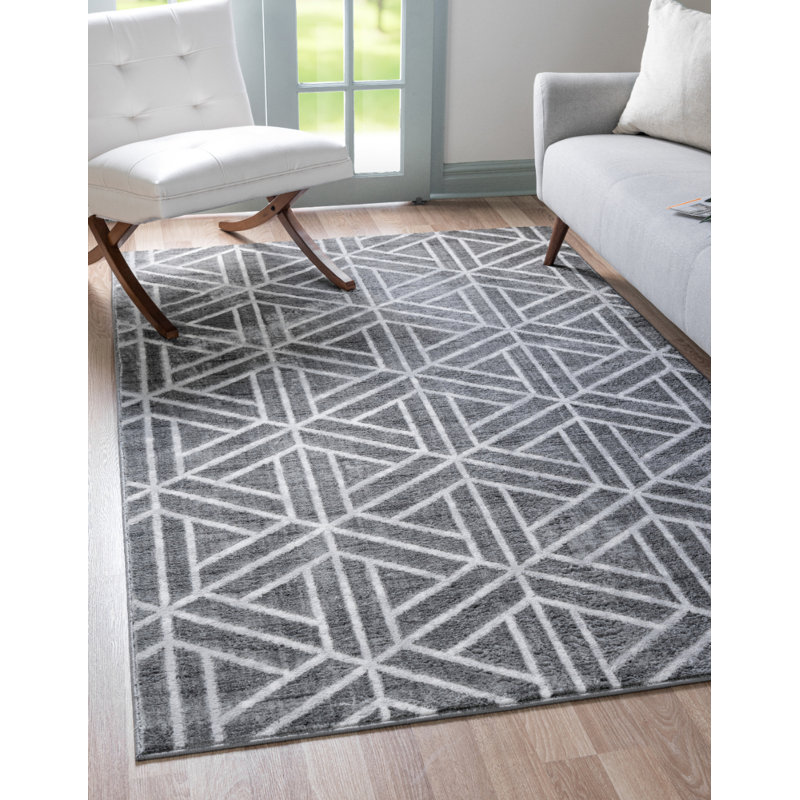 Tapis gris foncé / gris Quercioli, Rectangle 4 pi 1 po x 6 pi 1 po