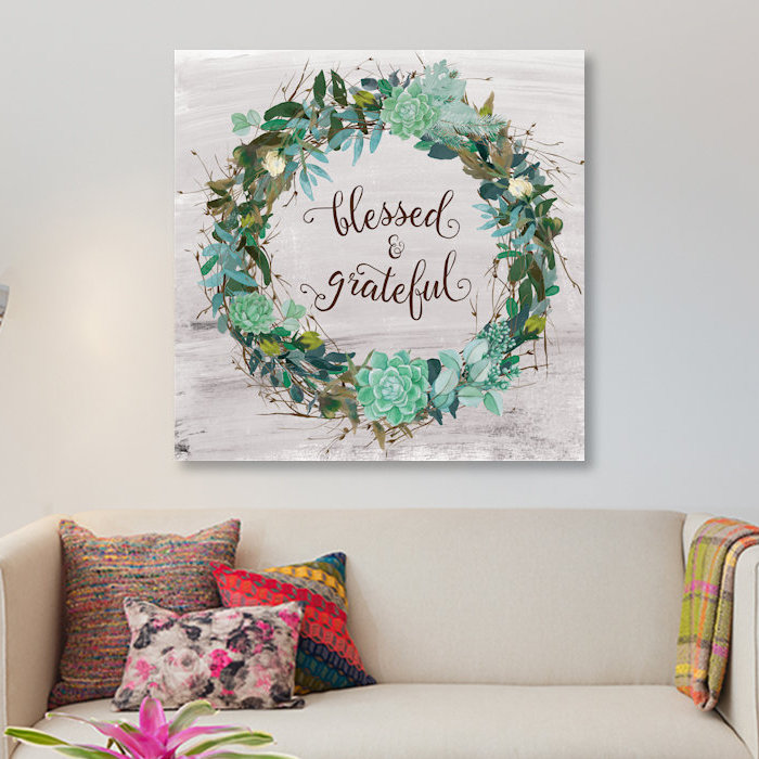 «Blessed & Grateful», impression sur toile, H 12 po x l 12 po x P 1,5 po, Pas de tapis, Toile tendue