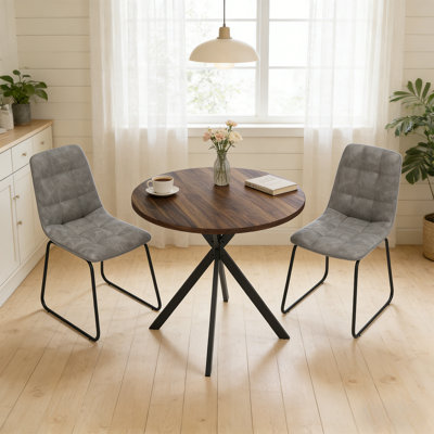 31.5 Inch Round Dining Table And Chairs For 2, Space Saving Modern Casual Coffee Table Set For Apartment Kitchen Dining Room