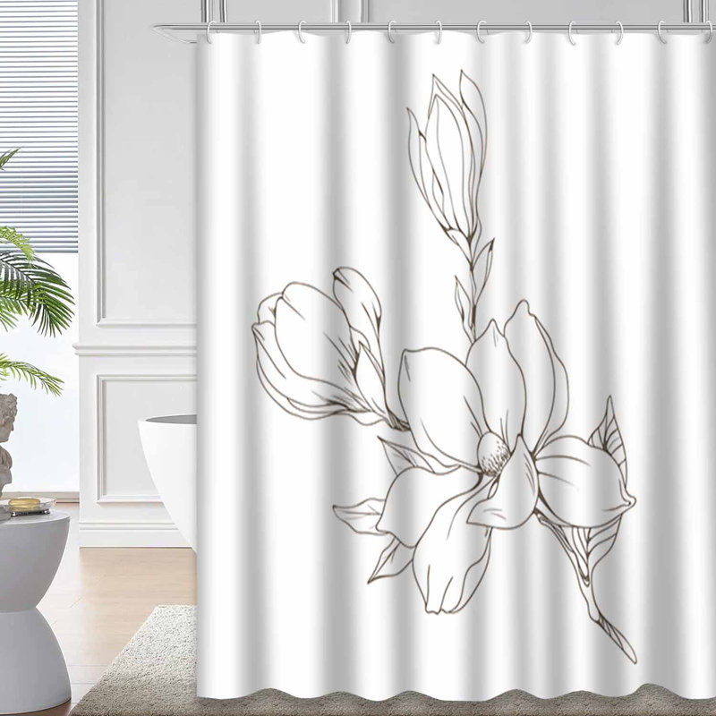 Rideau de douche imperméable à motif floral blanc avec 12 crochets, L 72 po x l 78 po
