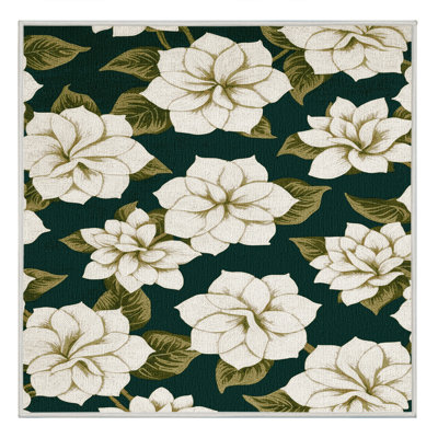 Washable Gardenias Hawaiian Area Rug