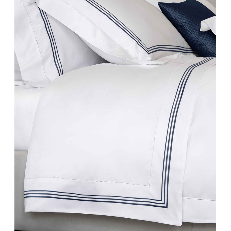 Granduca Percale Flat Sheet, King Flat Sheet, White/Dark Blue