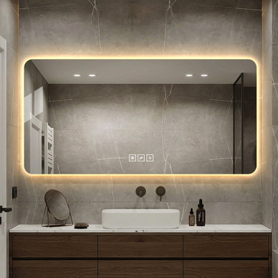 Miroir de salle de bain 48 "24" à DEL, résistant à la corrosion, miroir à trois couleurs à intensité variable et rétroéclairé