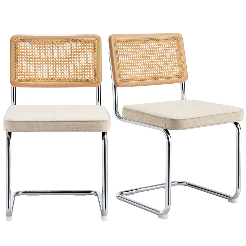 Crumley Upholstered Dining Chair, Chrome / Beige Linen