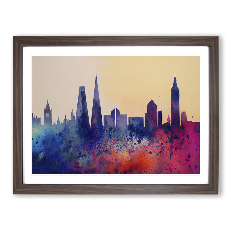 Watercolour London Skyline Vol.6 Abstract - Single Picture Frame Painting, 25cm H x 34cm W x 2cm D, Walnut