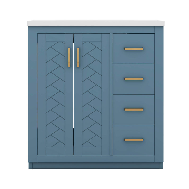 Ensemble de meuble-lavabo autoportant 36 po avec 3 tiroirs en céramique 36 po, Indigo