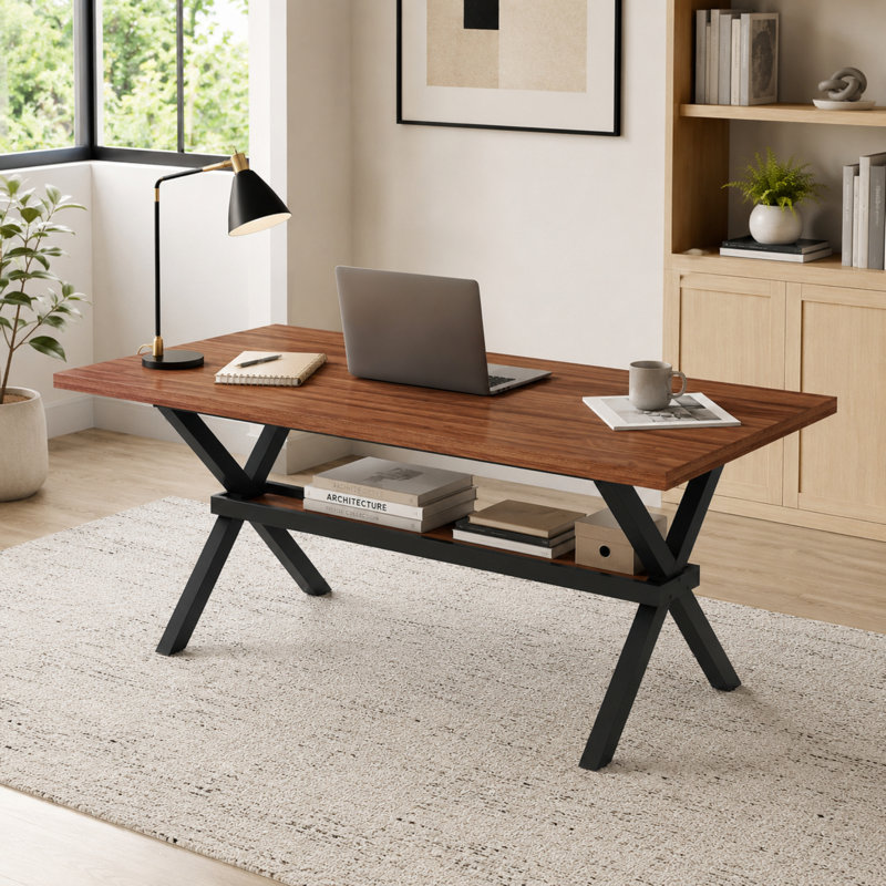  Table de salle à manger industrielle en bois aggloméré et en métal pour les rassemblements et les repas dans la salle à manger
