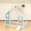 Lits jumeaux cabane, glissade en bois MDF avec lumières de boules, chambre d'enfant bleue moderne-1283288697