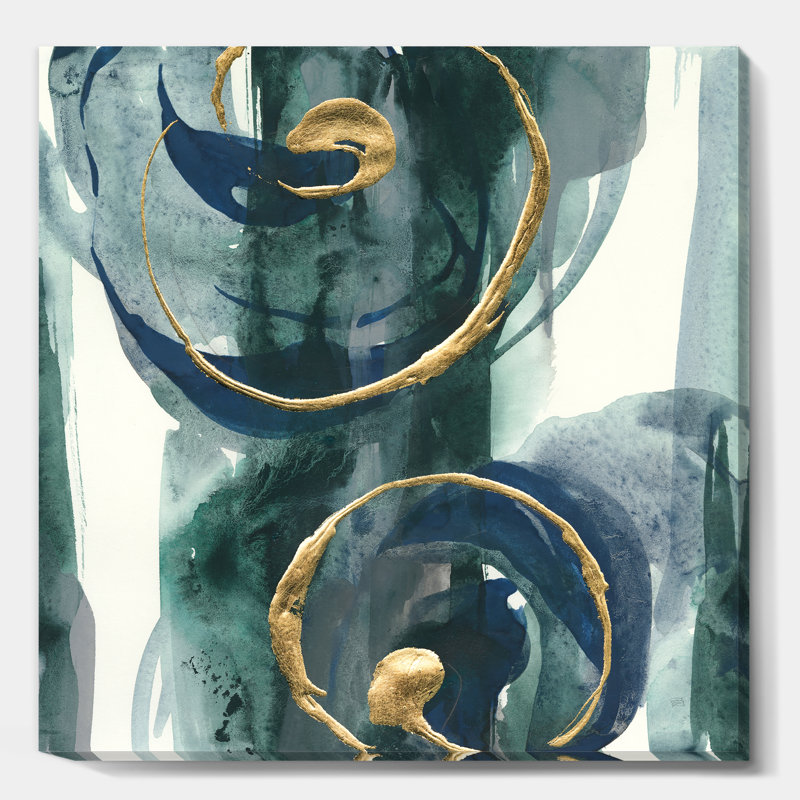 Indigo et or II - reproduction d'art sur toile tendue, H 16 po x l 16 po x p 1 po