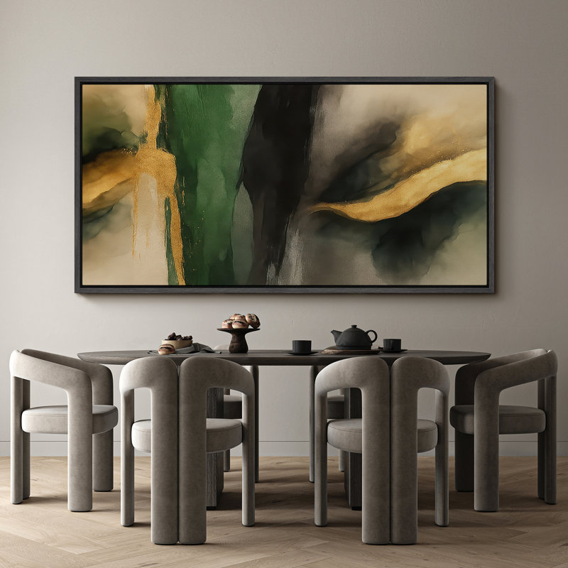 Grande impression sur toile encadrée - reproduction abstraite neutre pour décoration murale minimaliste moderne, Noir