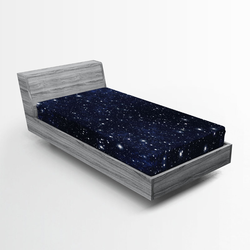 Ambesonne Night Fitted Sheet 2-Pack Vivid Celestial Sky View Dark Blue White, Twin Extra Long Fitted Sheet