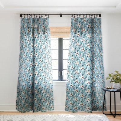 Ninola Design Happy Spring Flowers Blue 1pc Sheer Window Curtain Panel
