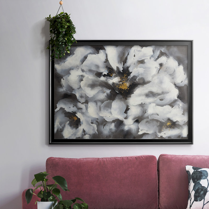 Peonia encadrée, Toile avec cadre flottant or, H 18 po x l 26 po x P 1,5 po