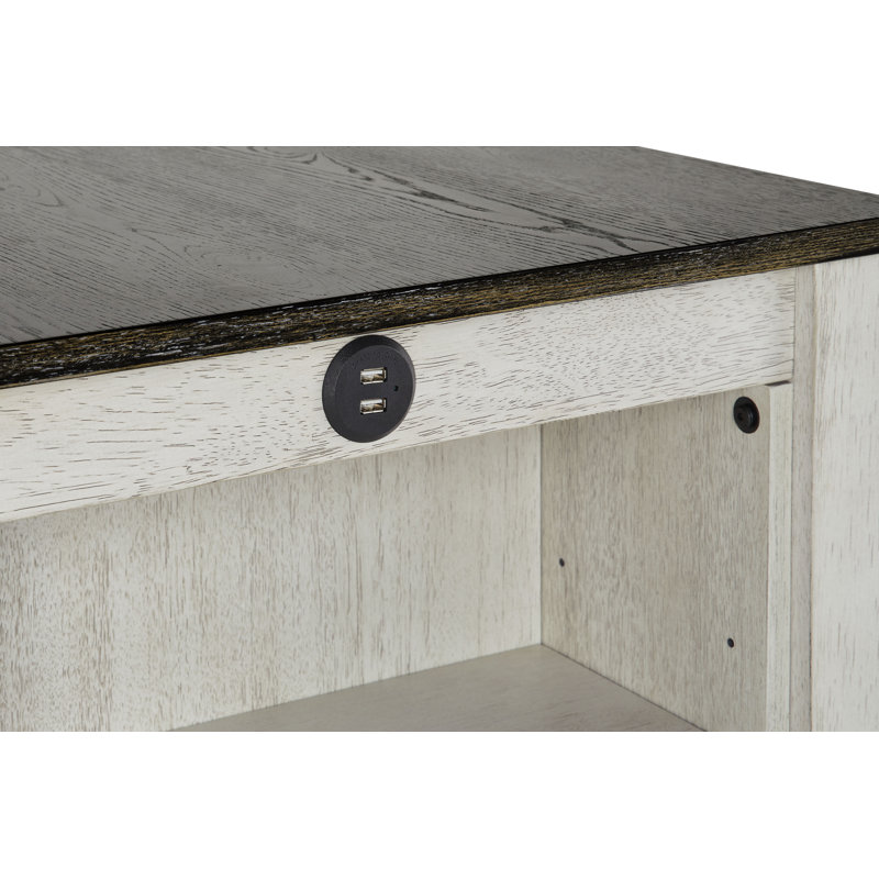 Antique White and Weathered Pepper Oak Counter Table Set with Linen Stools